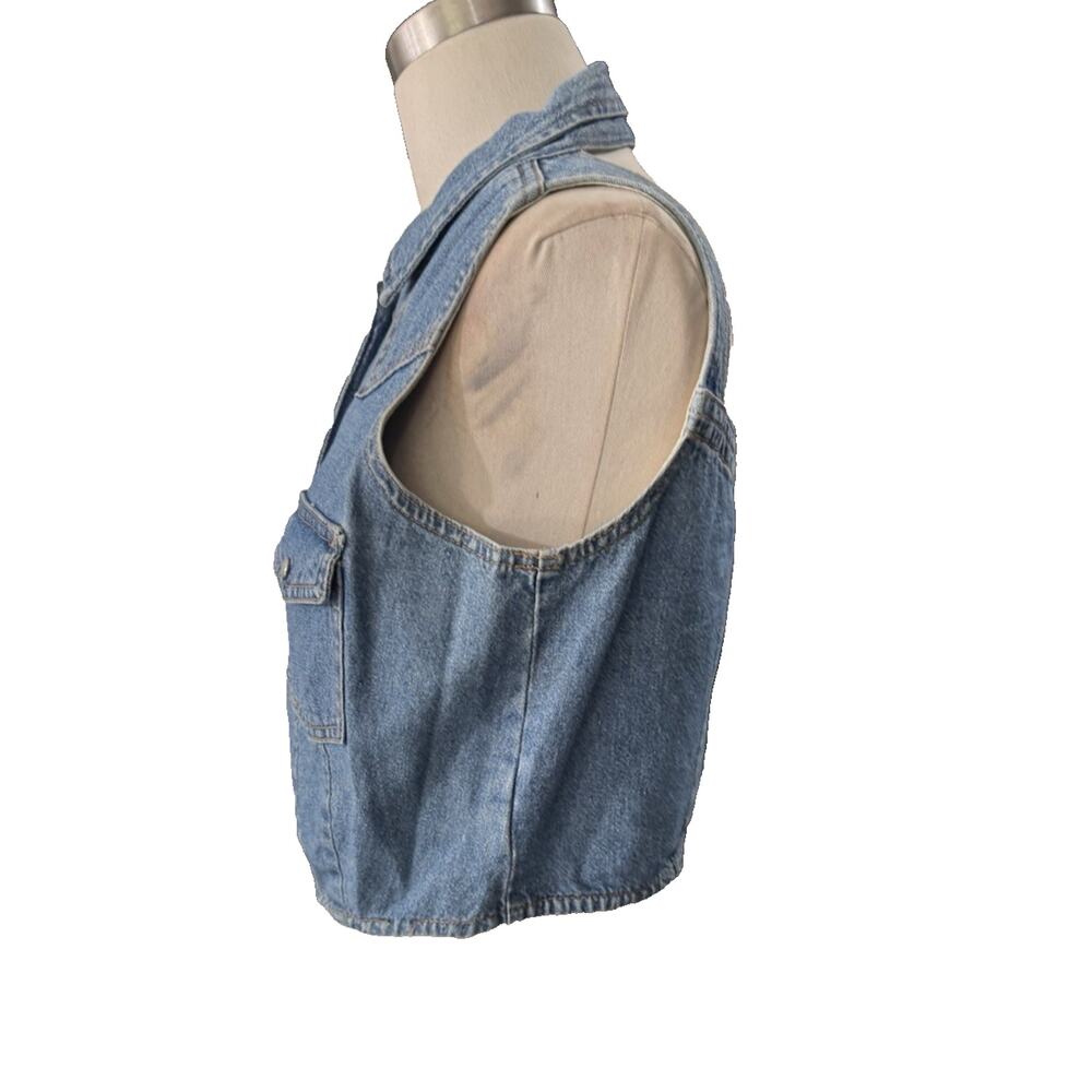 Vintage 90s Unionbay Cropped Denim Vest Snap Front Women's Size S/M Blue Jean - Picture 2 of 13